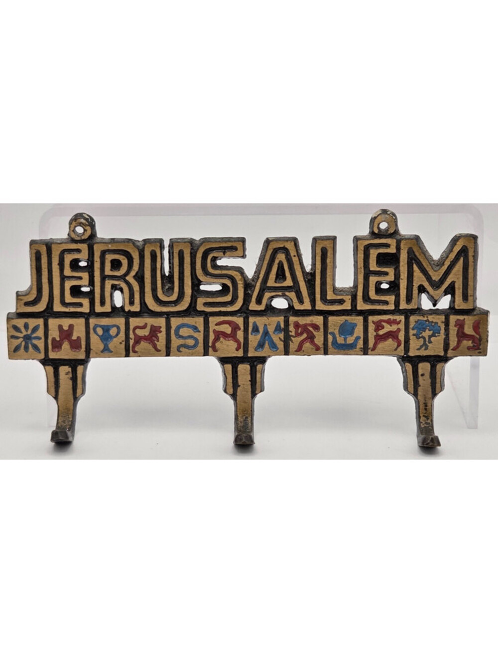 Jerusalem 12 Tribes of Israel Metal Key Holder 3 Hook Wall Rack Judaica